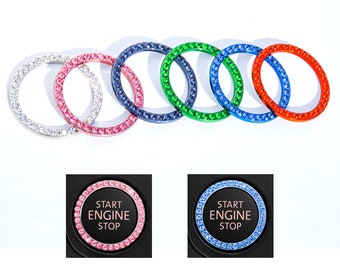 2 PCs Crystal Rhinestone Car Bling Decorations Ring Emblem Sticker Decor Car Engine Start Stop Accessories