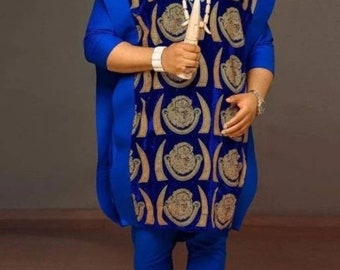 3 Pieces Isi Agu agbada set, matching shirt and pant /African clothing African men clothing /wedding suit/groom suit/dashiki