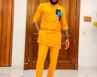 Awe African men shirt and a matching pant set/African clothing/African men clothing/African men shirt /dashiki/summer/prom/groom suit