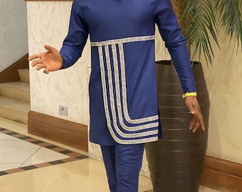 2 pieces African men shirt and a matching pant set,African men clothing, Wedding suit for men, men Dashiki, prom outfit, gift for men.