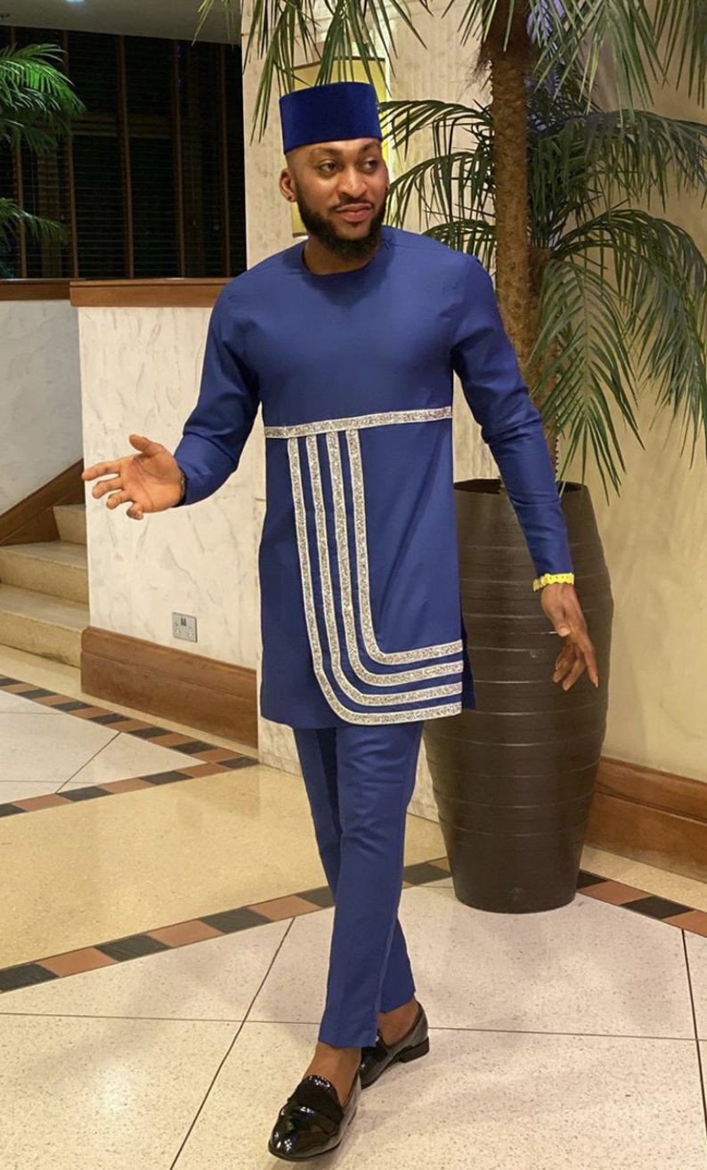 AY African men 2pc (pant with shirt) outfit in light blue