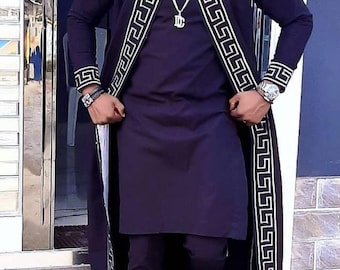 Trendy African men kaftan,latest 3-pieces African men clothing,African men Wedding outfit,Prom dress,Groom suit,African men suit, Bespoke