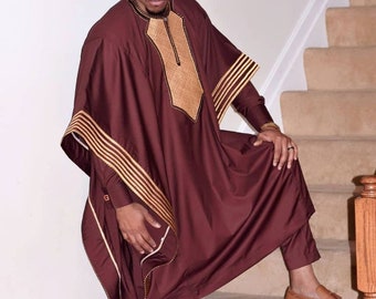 3pcs Agbada pour hommes africains, Agbada pour mariage, tenue traditionnelle africaine, costume de mariage pour hommes africains, tenue verte pour hommes, vêtements africains pour hommes