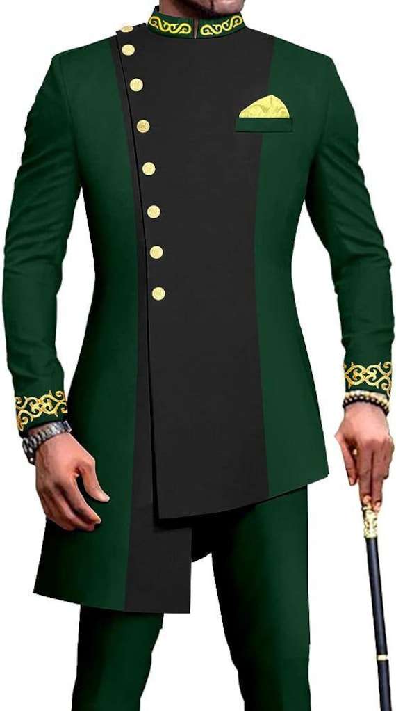 2 pieces African Men's Suit and Matching Pant Set | Dashiki Grooms Men Attire | Prom & Summer Tunic | African Clothing, Wedding suit for him