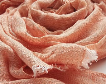 Sciarpa in garza di lino color salmone, sciarpa boho, sciarpa in puro lino con frange, regalo per lui, stropicciata, diversi colori, sciarpa ecologica per lei