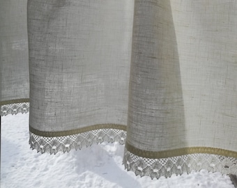 Tenda in lino bianco con pizzo, tenda da caffè romantica con pizzo bianco, tenda da cucina in stile country francese, tenda da bagno, tenda in lino naturale