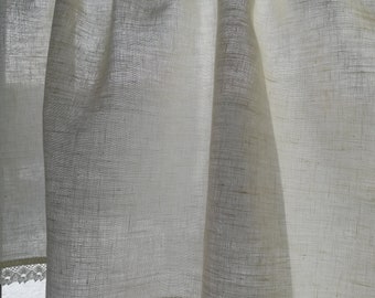 Linen Cafe curtain, Milky White Curtain, Linen Kitchen Curtain, Curtain with Lace, Linen Bathroom Curtain,  French Country kitchen Curtain