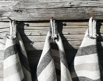 Strofinaccio in lino con frange, set di asciugamani da cucina, asciugamano a righe sfilacciato, strofinaccio, asciugamani da casa di campagna, asciugamani rustici in lino spesso, asciugamano grezzo