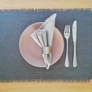 Natural Linen Table mat, set of 6 linen placemat with fringes, country natural table mat, dusty green rustic placemats, gift for grandmother