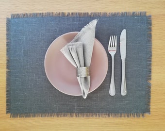 Natural Linen Table mat, set of 6 linen placemat with fringes, country natural table mat, dusty green rustic placemats, gift for grandmother