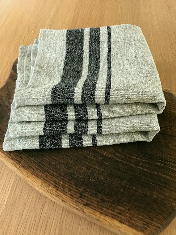 Cotton Dish Towels, Kitchen Dish Towels, Black Dish Towels French, Stripe  Dish Towels, Black Striped Cotton Kitchen Towel, Black Linen Kitchen Towel