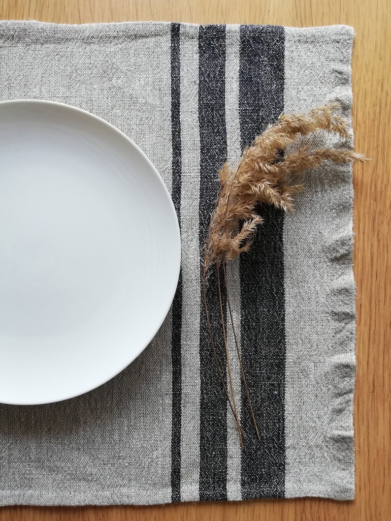 French Striped Linen Placemats Set of 6 Linen Placemats Blue Etsy