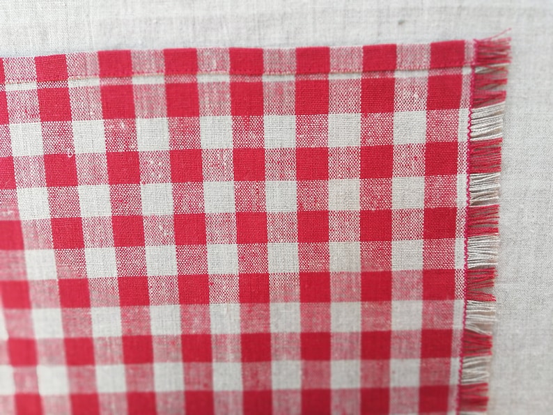Set of 4;6 Red Linen Placemats with Fringes Red Checkered Placemats with Fringes Linen Placemats