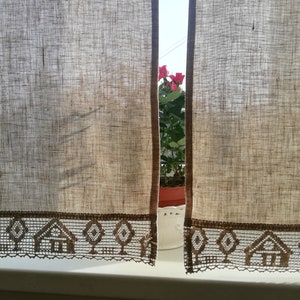 French Country kitchen Curtain, Natural Linen Curtain, Linen Kitchen Curtain, Romantic Cafe Curtain with Lace, Linen valance with Lace, Flax