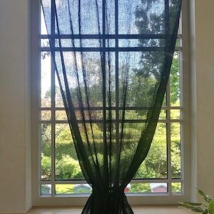 Sheer Linen drapes Black Gauze Curtains Long Flax Gauze Drapes Custom Curtains Boho Curtain Door Curtains Country Curtains Dark Airy curtain