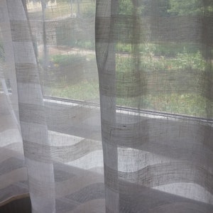 Cafe Curtains Sheer Linen Curtains Country Curtains rod pocket curtains Farmhouse Curtain striped linen drapes custom curtains Living Room