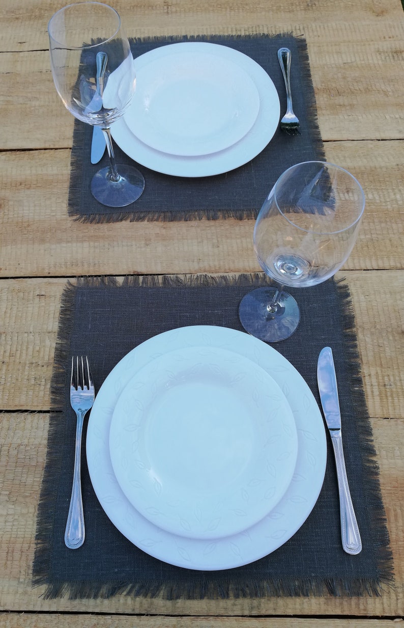 dusty green placemats with and without fringes country placemats set of 4;6 linen placemats Linen placemats natural placemats