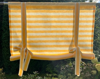 Striped roll up curtain, Swedish tie up shade, cafe curtain, French Country Kitchen window blind Farmhouse Curtain panel for door window L36