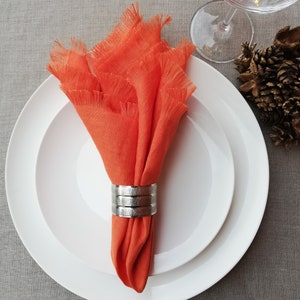 Linen napkins, orange cloth napkins, set of 6 sizes 14&quot;, 16&quot;, 18&quot;, soft, washed linen, Wedding napkins, rustic napkins, table cloth, linen