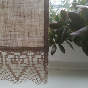 Natural Linen Curtain, Linen Kitchen Curtain, Romantic Cafe Curtain with Lace, French Country kitchen Curtain