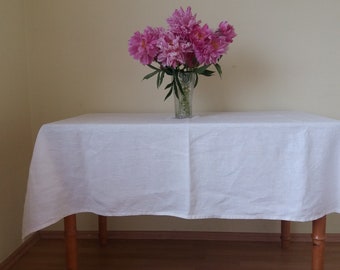 White Linen Table Cloth, Tablecloth Rectangle  White linen, Round Table Cloth, Boho Tablecloth, Country tablecloth, Farmhouse Tablecloth