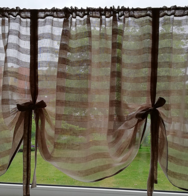 Tie up Curtains Striped Linen Curtains Beige striped and Etsy