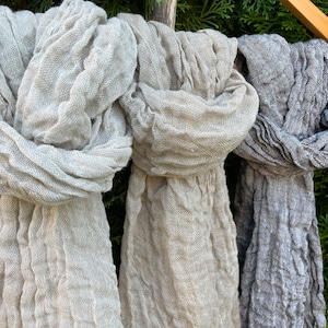 Natural Linen Scarf, Pure Linen Scarf, Eco friendly Scarf, Scarf for Her or Him, Boho Scarf with Fringes, Wrinkled Different colors scarf