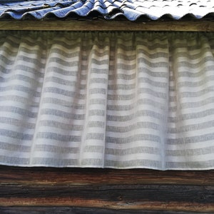 Linen Cafe Curtains, Creamy or Grey Linen Drapes, Semi-Sheer Curtain, Light Stripes Curtain, Farmhouse Curtain Panel, French Country curtain