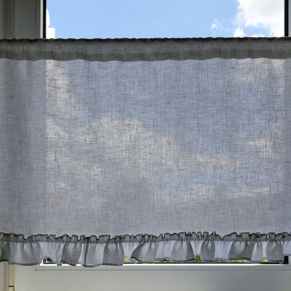 Curtains with ruffles White Linen curtains Rod pocket curtain kitchen curtain Curtain panels Cafe Curtains Country Curtains for bathroom