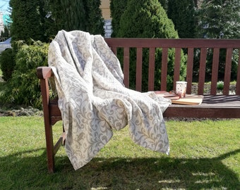 Coperta in lino, coperta in lino duplex, copriletto, copriletto in lino fantasia reversibile, coperta da picnic in puro lino