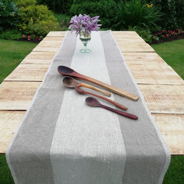 Table Runner Handmade, Striped Linen Table Runner, Sand Brown Striped Table Runner, Farmhouse Table Runner, Farmhouse decor