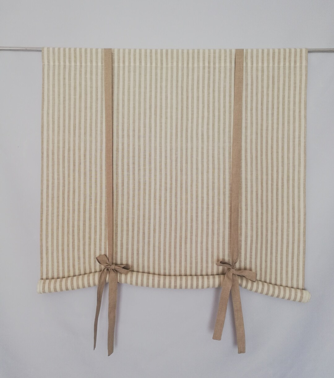 Tie up Blind 36 Long Striped Linen Curtains Roll up Etsy