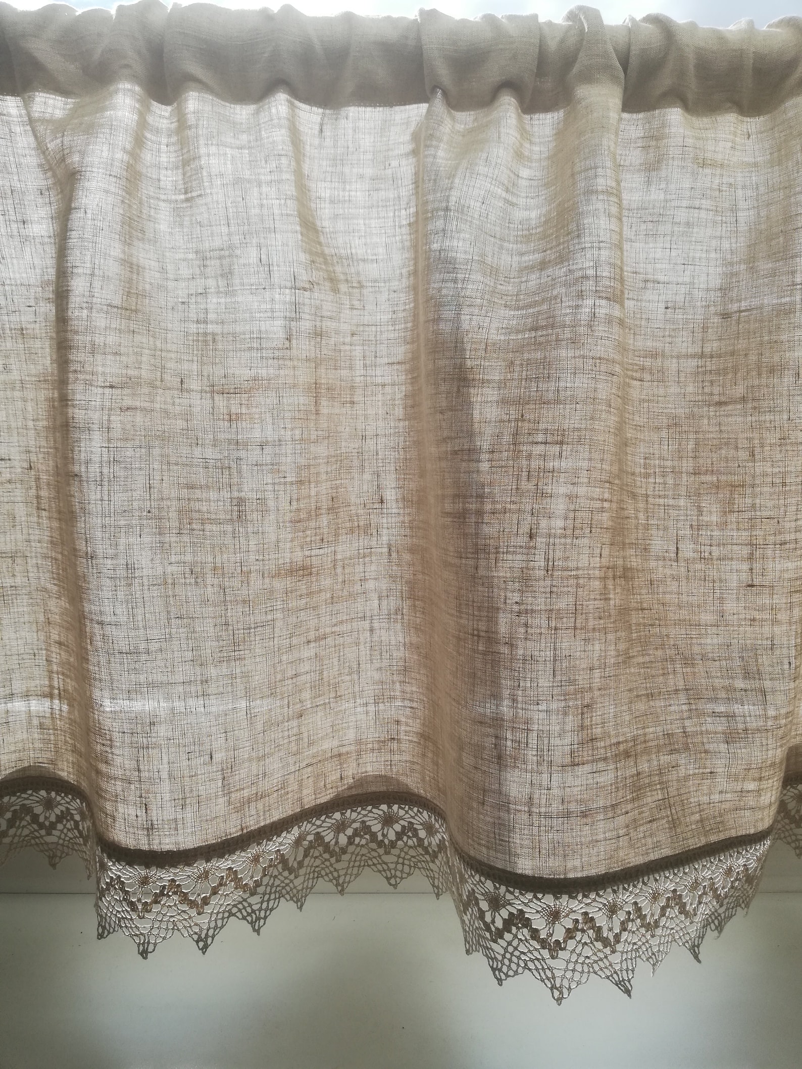 Natural Linen Curtain Linen Kitchen Curtain Romantic Cafe Etsy