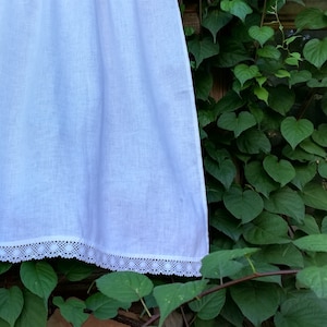 White Linen Curtain, Linen Kitchen Curtain, Romantic Cafe Curtain with White Lace, French Country kitchen Curtain