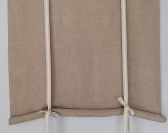 Tie up blind, Natural Linen tie up Curtains, Roll Up Shade,  French door curtains, Living Room Blind, Farmhouse Curtain, heavy linen curtain