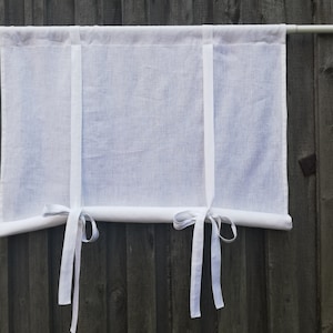 Tie up blind, White Linen Cafe Curtains, French Country Living Room window Blind, Farmhouse Curtain, Kitchen Tie Up Valance, Swedish Style