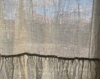 Pannelli per tende in garza di lino grigio con volant, tenda per finestra boho semitrasparente, tende in lino naturale e arioso, tenda da fattoria di diversi colori