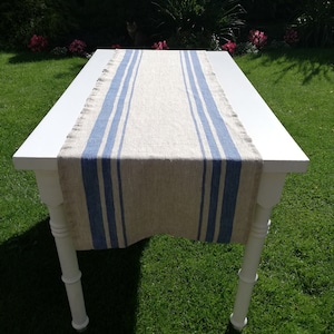 Table Runner Handmade, Blue Striped Linen Table Runner, French Stripe Table Runner, Farmhouse Table Runner, Farmhouse decor