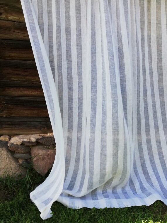 Linen Curtain Panel Beige Striped Curtains Sheer Window Etsy