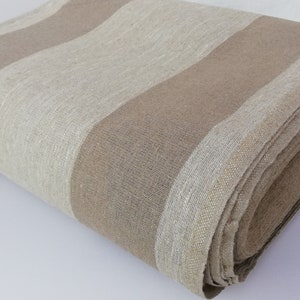 Fabric by The Yard, Linen Fabric by Yard, Sand Brown Striped Linen Fabric, Towel Fabric, Table Runner Fabric, Fabric for Towels