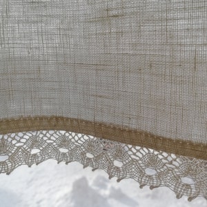 Linen Cafe curtain, Milky White Curtain, Linen Kitchen Curtain, Curtain with Lace, Linen Bathroom Curtain,  French Country kitchen Curtain