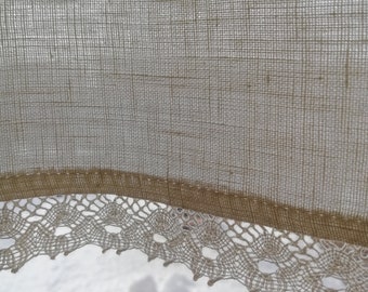 Linen Cafe curtain, Milky White Curtain, Linen Kitchen Curtain, Curtain with Lace, Linen Bathroom Curtain,  French Country kitchen Curtain