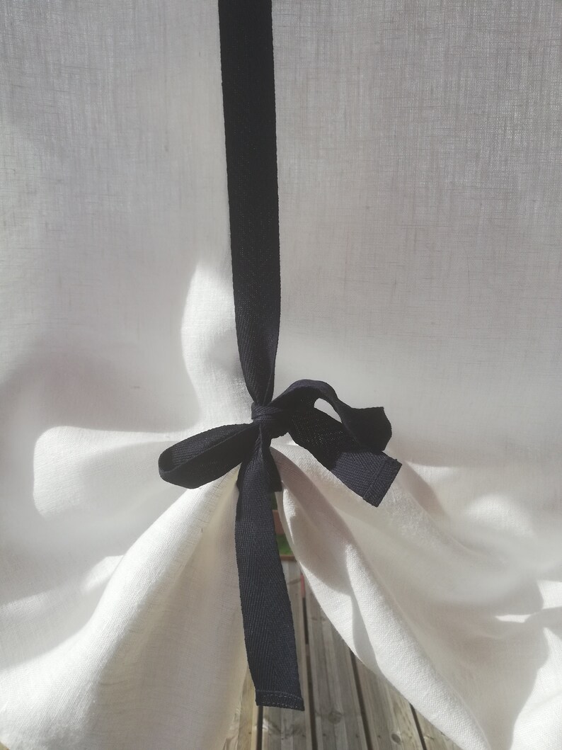 Tie up Blind White Linen Farmhouse Ruffled Curtain Cafe Etsy