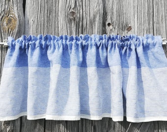 Blue Striped Linen Cafe Curtains Farmhouse Curtain Kitchen Window Treatment French Country Style Curtains Made to Custom Order