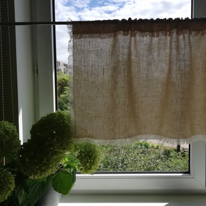 Rustic Linen Curtains, Kitchen Privacy Curtain, Sand Brown Linen Cafe Curtain with Fringes in Shabby Chic Style