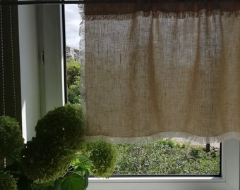 Tende rustiche in lino, tenda per la privacy della cucina, tenda da caffè in lino marrone sabbia con frange in stile shabby chic