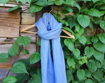 Sciarpa in lino blu, sciarpa ecologica, sciarpa per lei, sciarpa boho, sciarpa in puro lino con frange, sciarpa stropicciata, regalo per lui