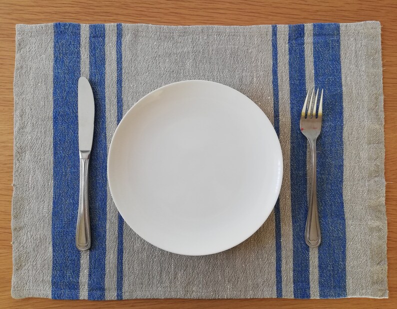 French Striped Linen Placemats Set of 6 Linen Placemats Blue Etsy