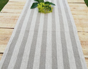 Natural Linen table runner, Farmhouse Table runner, Rustic linen runner Country table runner French style striped table runner
