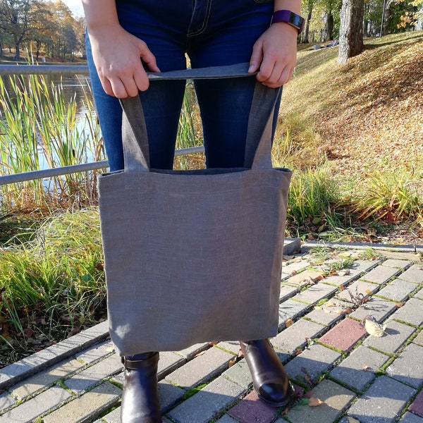 Linen Shopping Bag, Everyday linen Bag, Green Linen Tote Bag, Fabric Tote Bag, Shoulder Bag, Reusable linen grocery bag, eco shopping bag